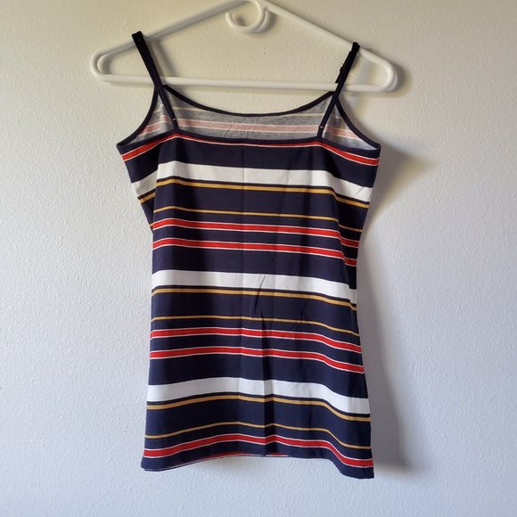 Loft (Medium Dark navy blue with white and gold strips spaghetti strap top) - Picture 2 of 6